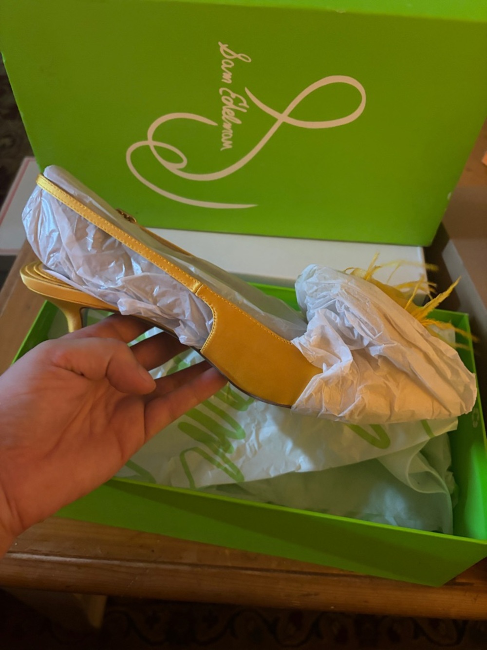 Sam Edelman Yellow Satin Slingback Kitten Heel Mule